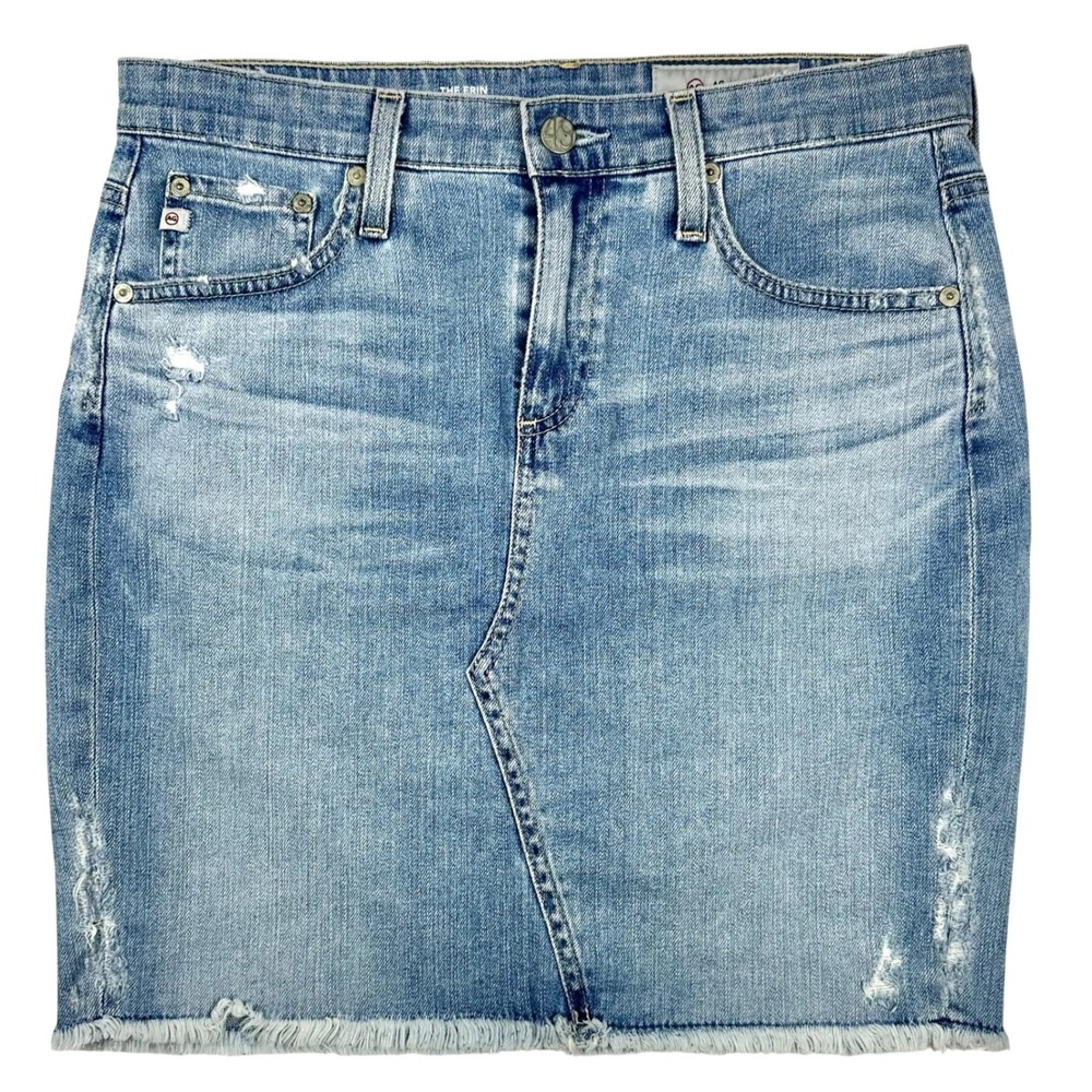 AG Adriano Goldschmied The Erin Denim Pencil Skirt Light Wash Distressed 28R